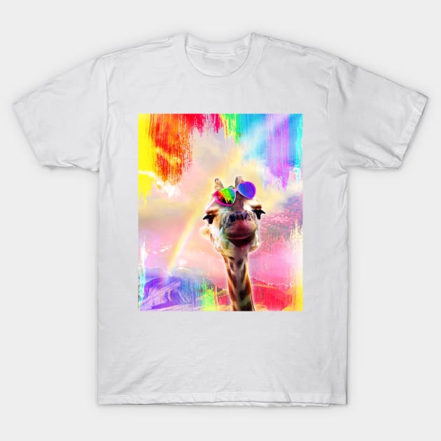 Rainbow Giraffe Wearing Love Heart Glasses T-Shirt by Random Galaxy